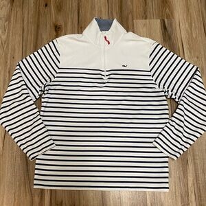 VINEYARD VINES QUARTER ZIP PULLOVER PIMA COTTON WHITE NAVY STRIPE WOMEN SZ SMALL